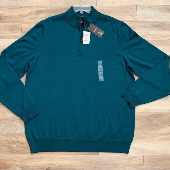 Alfani Men's Long Sleeve Half Zip Merino Sweater Dark Kale Blue - Picture 6 of 6